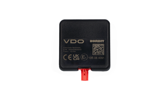 Front view of a VDO DSRC antenna including adhesive tape to attach to the windscreen.