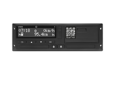 Picture of the VDO DTCO 4.1 with printout in progress.